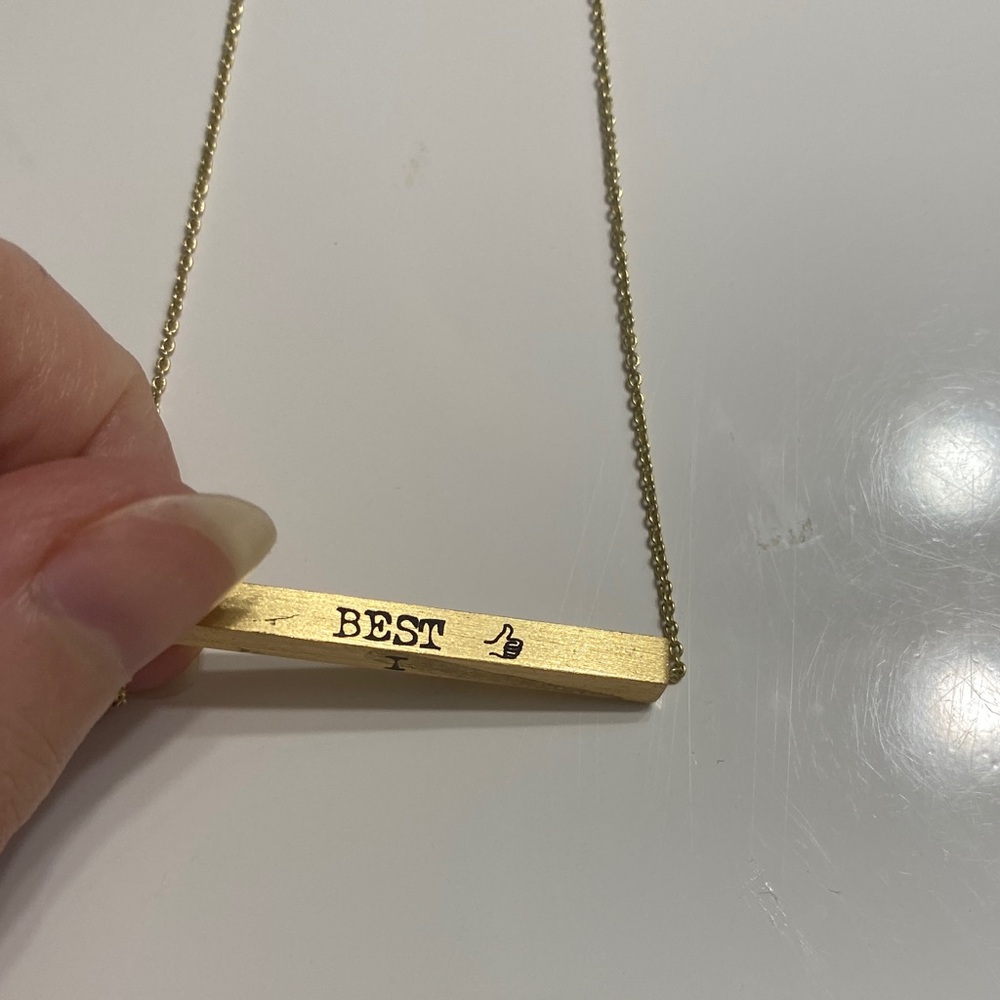 Gold Bar Necklace with 'Best' Engraving